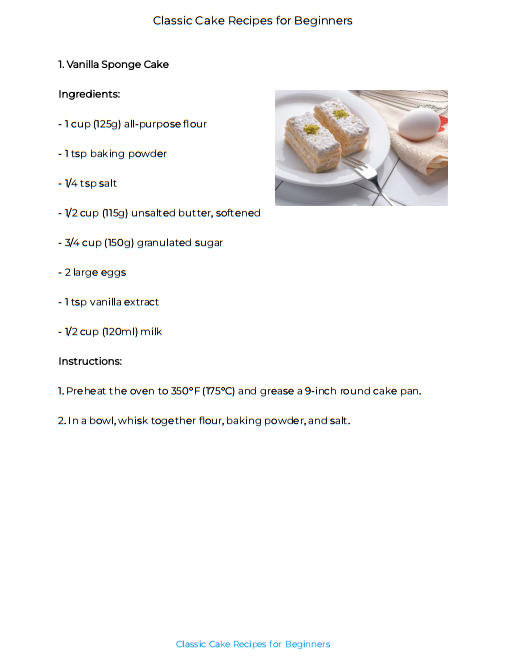 Classic Cakes Recipe for Beginners - eBook PDF